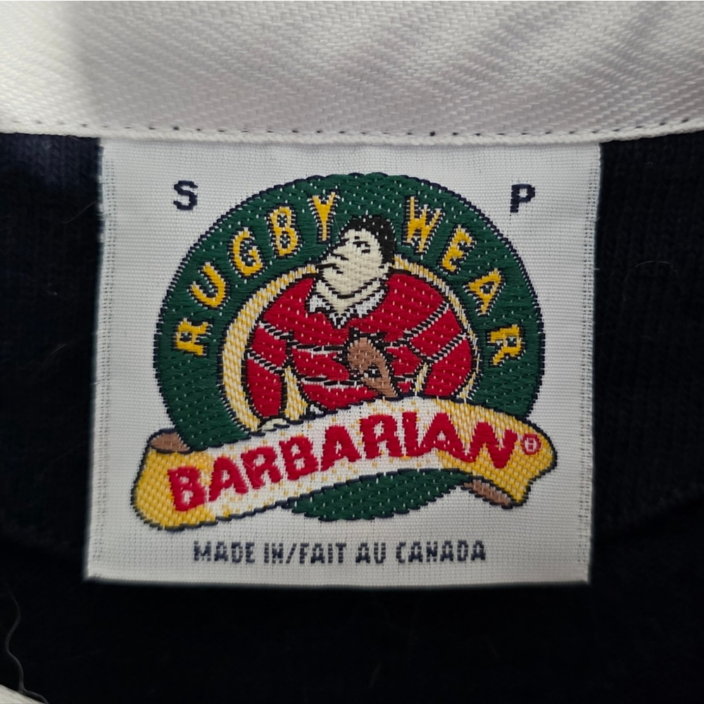 Barbarian Rugby Wear Queen’s University Rugby Shirt Small Navy Red Yellow Stripe - Picture 9 of 11